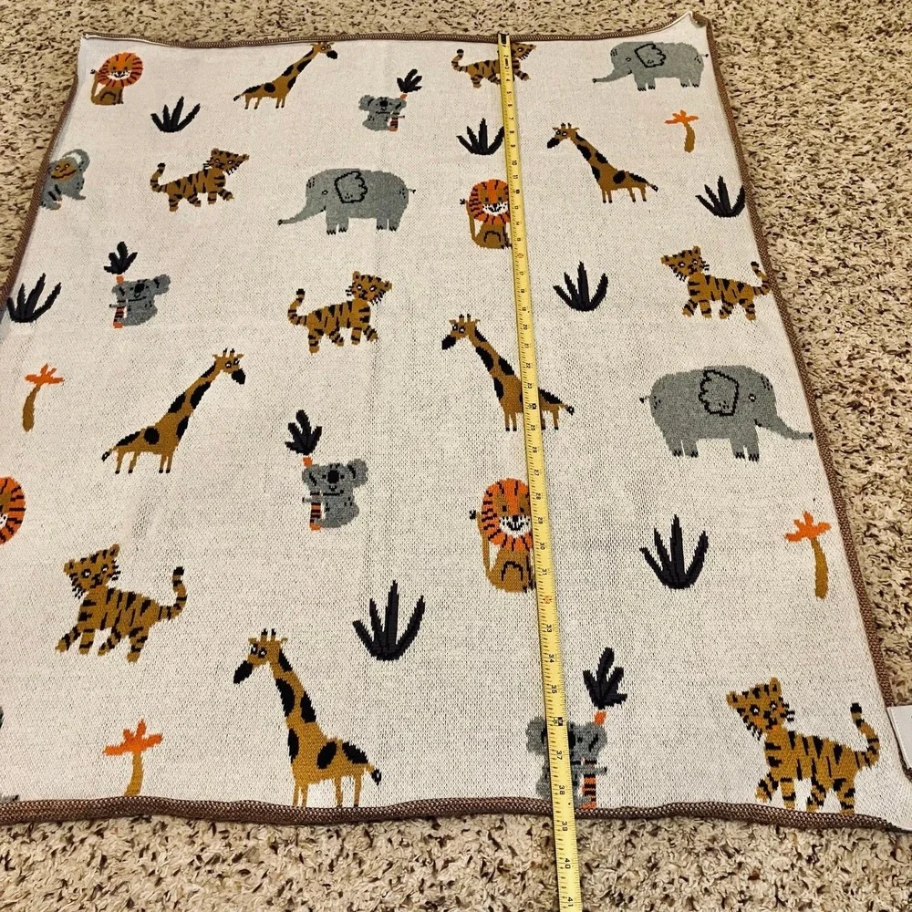 Kanodia BABY BLANKET Safari Jungle Elephant Tiger Giraffe 100% Cotton Knit Throw